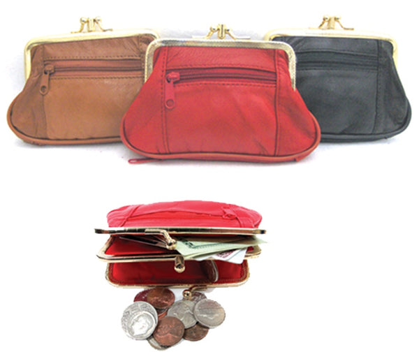 Coin Purses - RED or BLACK Soft Genuine Leather