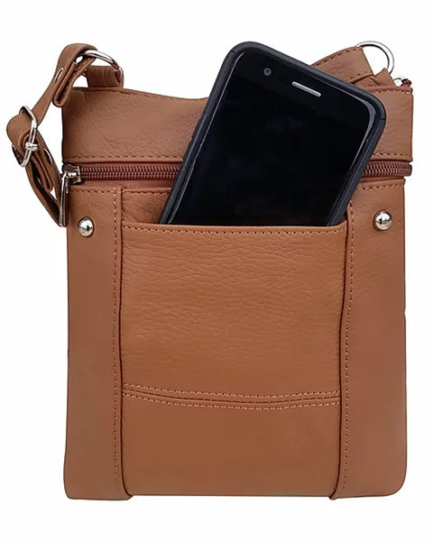 Casino-TAN (Med) Leather Bag with Cell Phone Pocket
