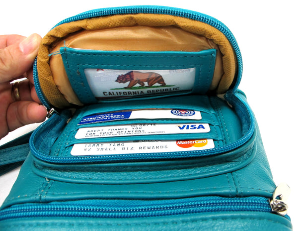 Casino-TURQUOISE (Med) Leather Bag with Cell Phone Pocket