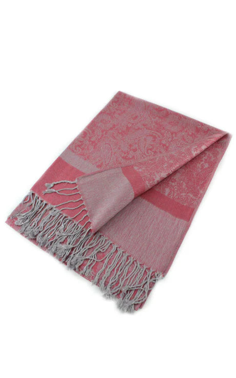Pashmina Scarf-PINK & GREY- Lightweight Paisley Design