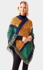 Poncho-GREEN/ORG Vertical Stripe