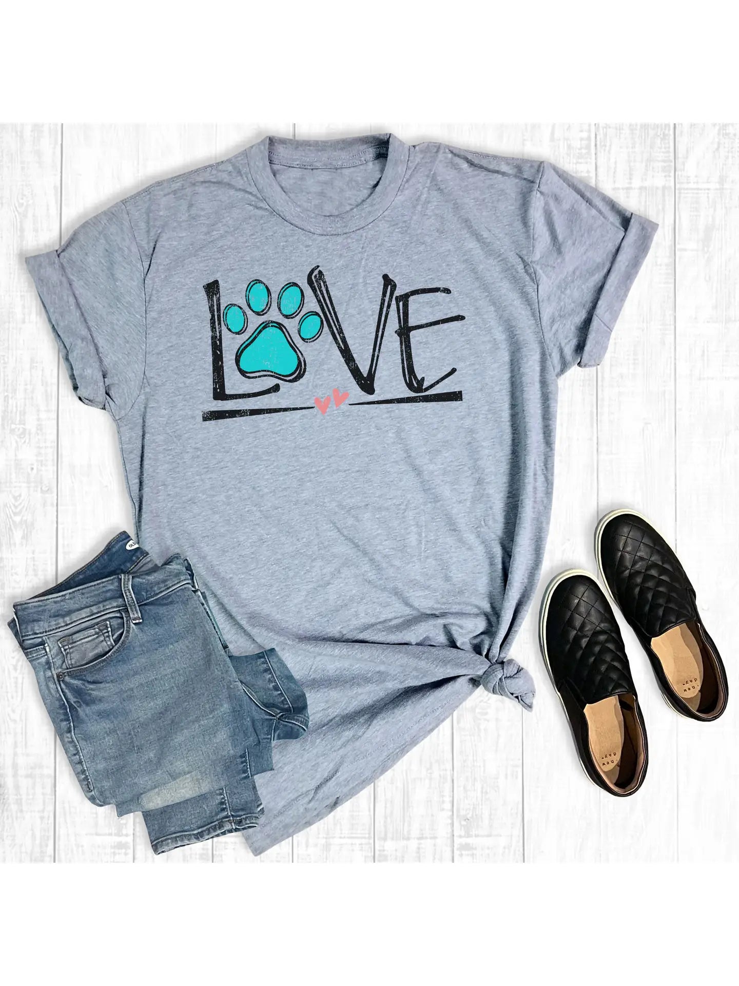 Dogs-LIGHT GRAY-Shirt-Love Dogs Paw Print