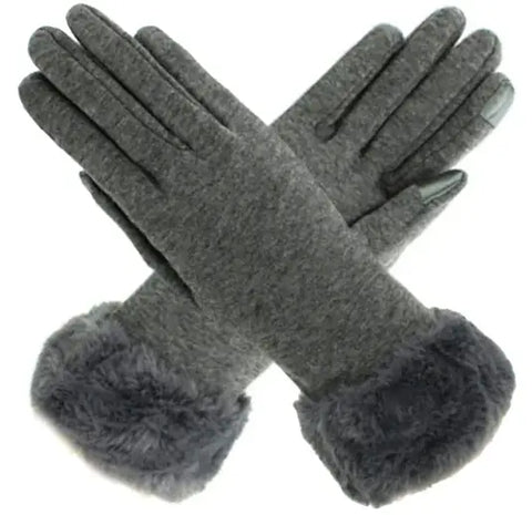 Gloves - GRAY-Fur Cuffs, Touch Screen