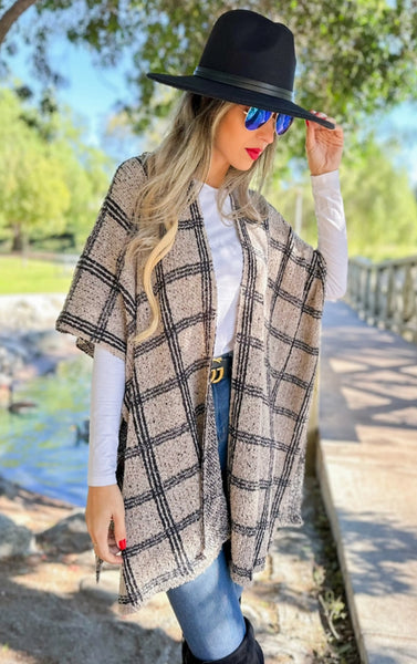 Ruana OATMEAL Plaid Knit Ruana Cardigan