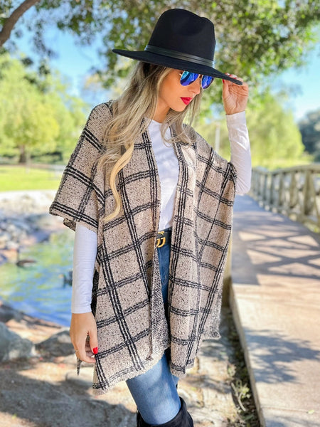 Ruana OATMEAL Plaid Knit Ruana Cardigan