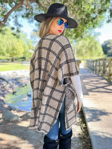 Ruana OATMEAL Plaid Knit Ruana Cardigan