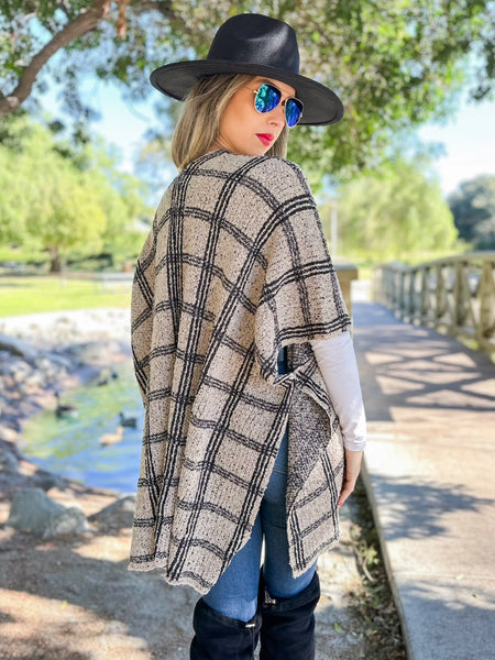 Ruana OATMEAL Plaid Knit Ruana Cardigan