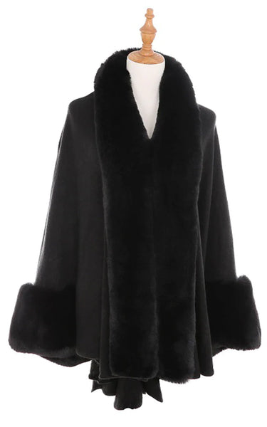 Cape-BLACK Fur Trim