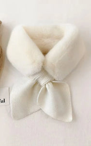 Neck Warmer-WHITE-Faux Fur With Key-Hole Scarf