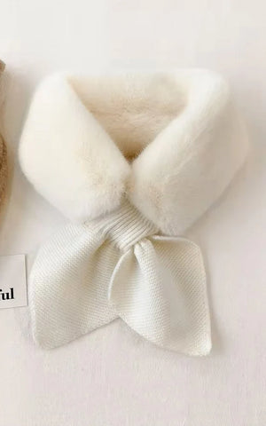 Neck Warmer-WHITE-Faux Fur With Key-Hole Scarf