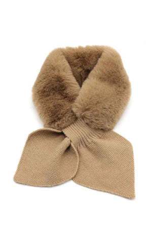 Neck Warmer-TAUPE-Faux Fur With Key-Hole Scarf