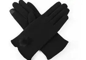 Gloves - BLK-With PomPoms
