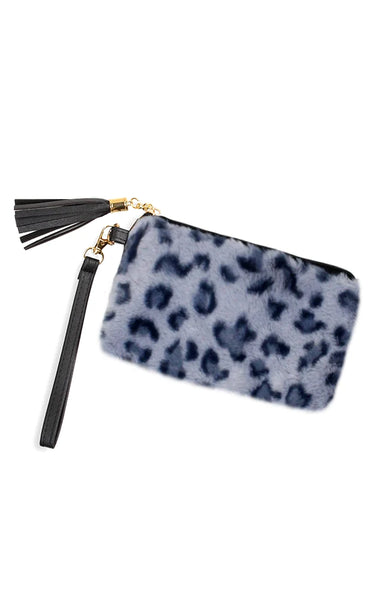 Wristlet-GREY Leopard Fur Clutch