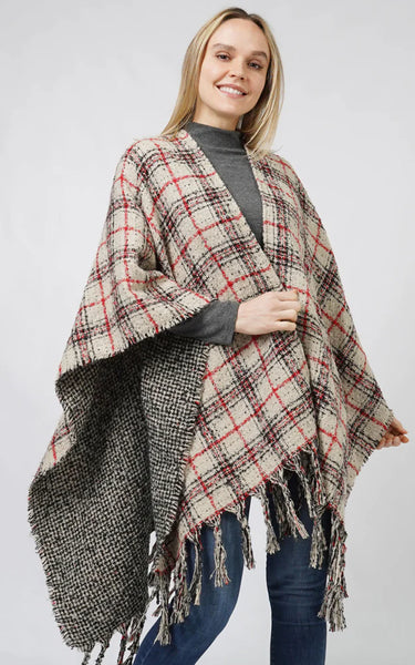 Cape-IVORY Plaid Reversible Cape