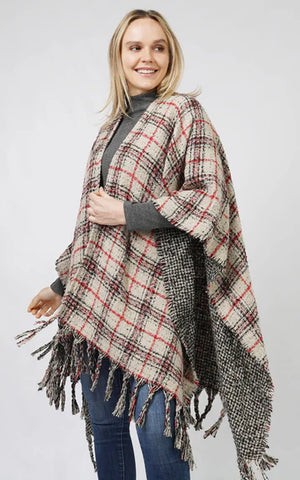 Cape-IVORY Plaid Reversible Cape