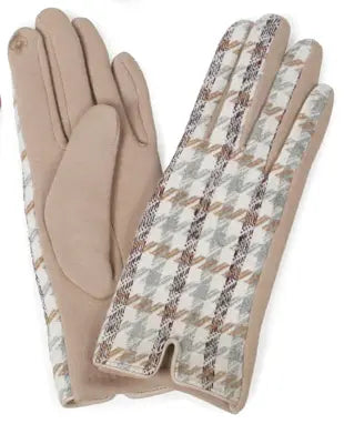 Gloves - BEIGE Plaid Gloves