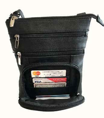 Casino-LG-BLACK (Large) Leather Bag with Cell Phone Pocket