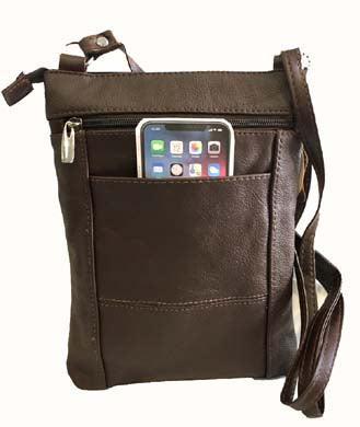 Casino-BROWN (Med) Leather Bag with Cell Phone Pocket
