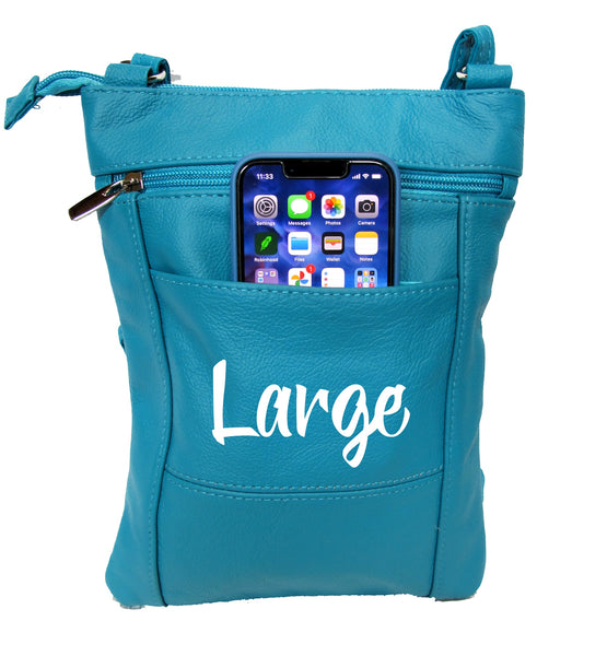 Casino-LG-TURQ (Large) Leather Bag with Cell Phone Pocket