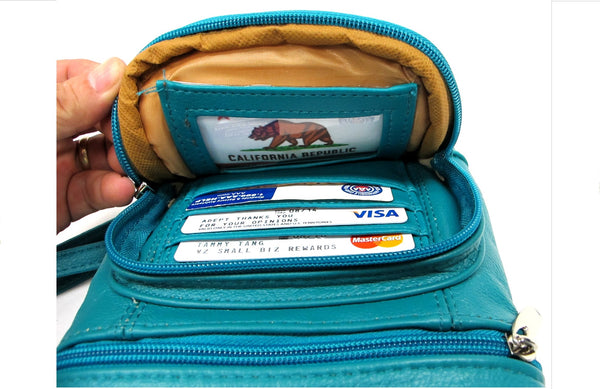 Casino-TURQUOISE (Med) Leather Bag with Cell Phone Pocket
