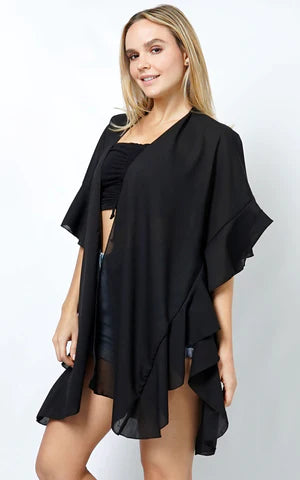 Kim-Shirt-BLACK Chiffon Ruffle Kimono