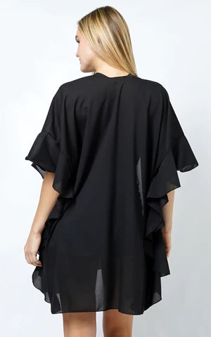 Kim-Shirt-BLACK Chiffon Ruffle Kimono