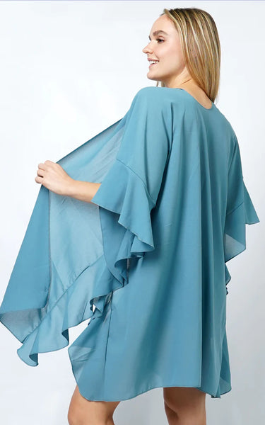 Kim-Shirt-TEAL Chiffon Ruffle Kimono
