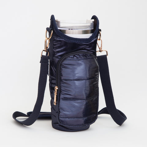 Tumbler-NAVY Quilted Tumbler Holder/Crossbody Bag