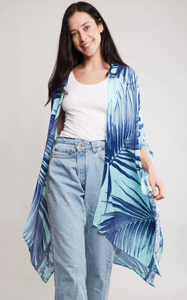 Kim-Long- GREEN Palm Tree Leaves Kimono
