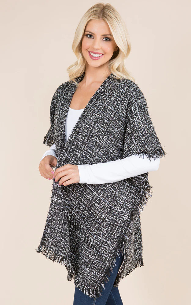 Shawl-BLACK Tweed Kimono Shawl