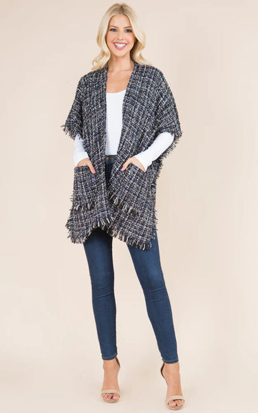 Shawl-BLACK Tweed Kimono Shawl