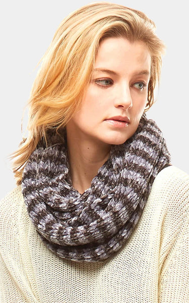 Neck Warmer-DK GREY/GREY Striped Chenille Infinity Scarf