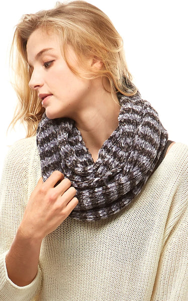Neck Warmer-DK GREY/GREY Striped Chenille Infinity Scarf