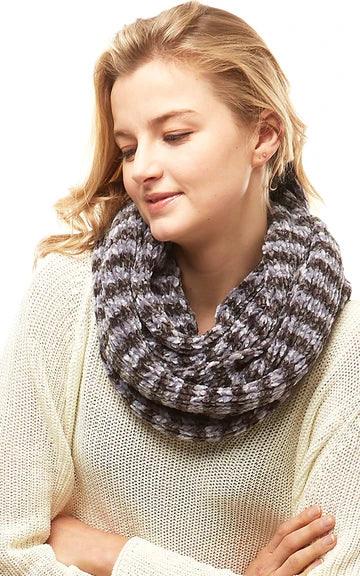 Neck Warmer-DK GREY/GREY Striped Chenille Infinity Scarf