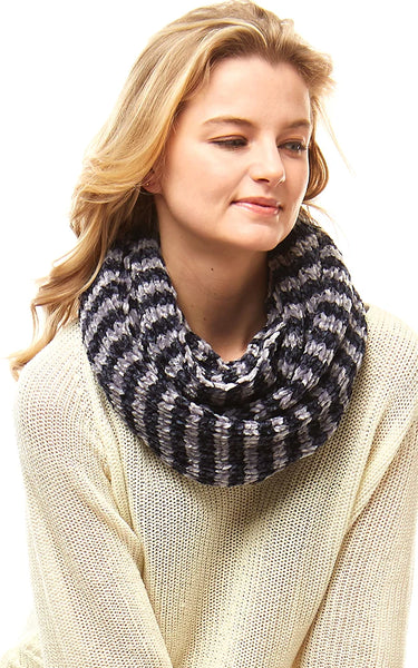 Neck Warmer-NAVY/GREY Striped Chenille Infinity Scarf