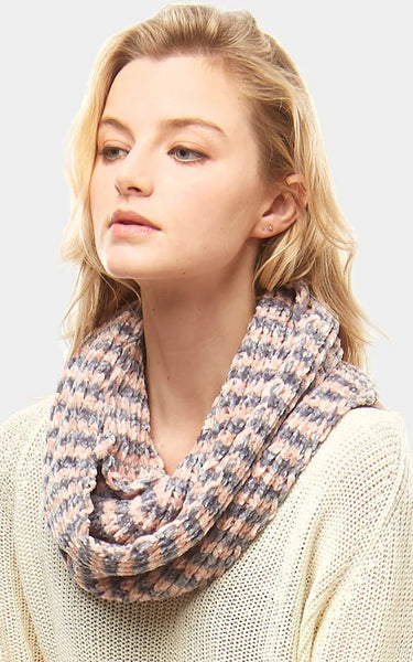 Neck Warmer-PK/GREY Striped Chenille Infinity Scarf