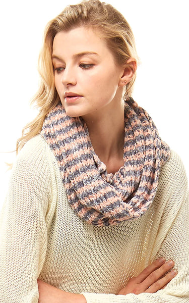 Neck Warmer-PK/GREY Striped Chenille Infinity Scarf