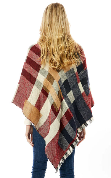Poncho-BURG PLAID Cashmere Blend