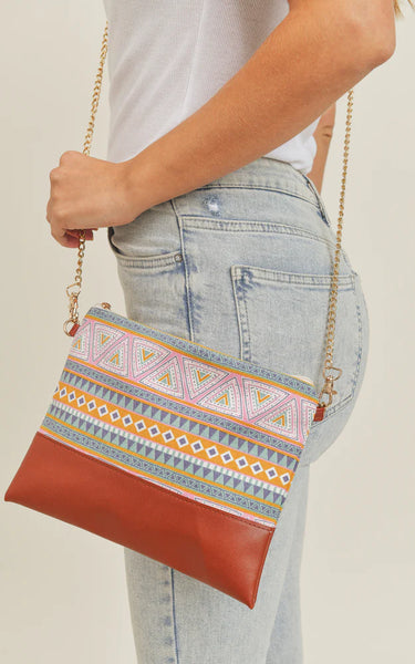 Casino-MULTI Aztec Tribal Pattern Crossbody & Wristlet Bag