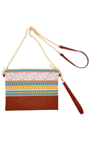 Casino-MULTI Aztec Tribal Pattern Crossbody & Wristlet Bag