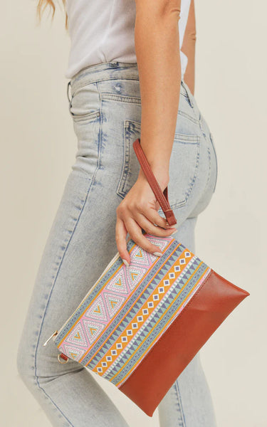 Casino-MULTI Aztec Tribal Pattern Crossbody & Wristlet Bag