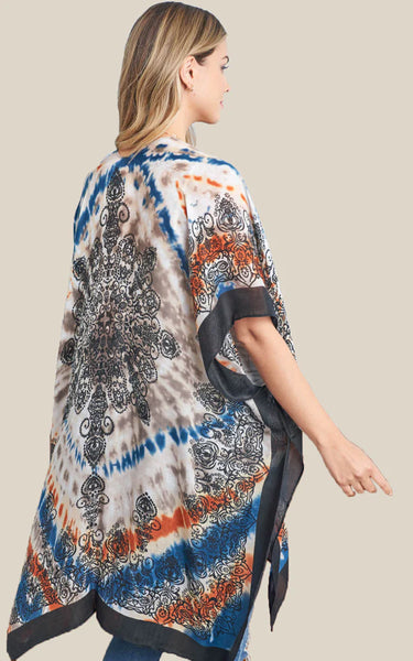 Kim-Long-NAVY/CLAY-Bohemian Tie Dyed Print Kimono