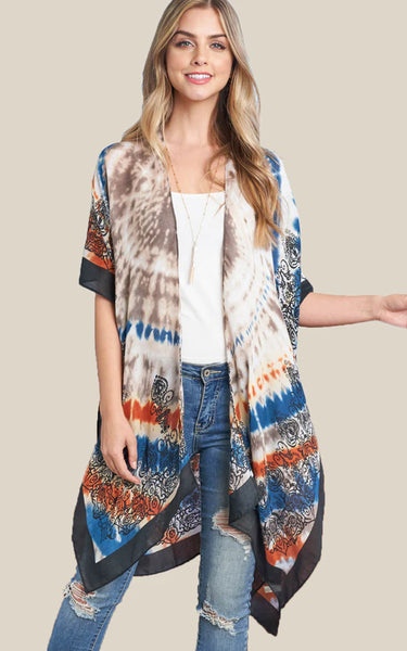 Kim-Long-NAVY/CLAY-Bohemian Tie Dyed Print Kimono