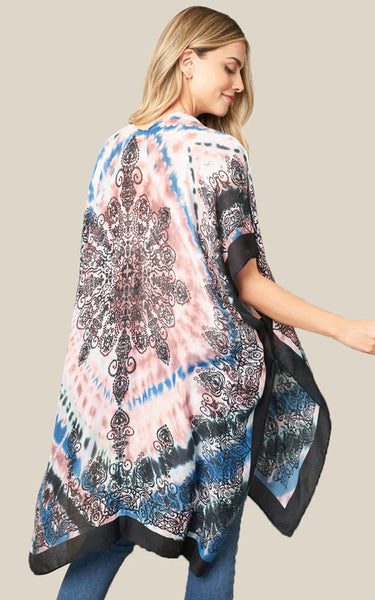 Kim-Long-PINK-Bohemian Tie Dyed Print Kimono