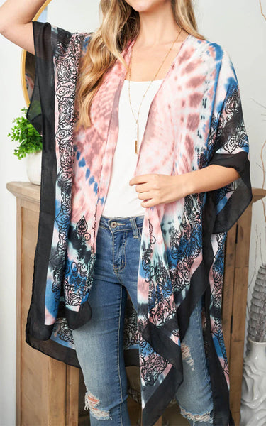 Kim-Long-PINK-Bohemian Tie Dyed Print Kimono