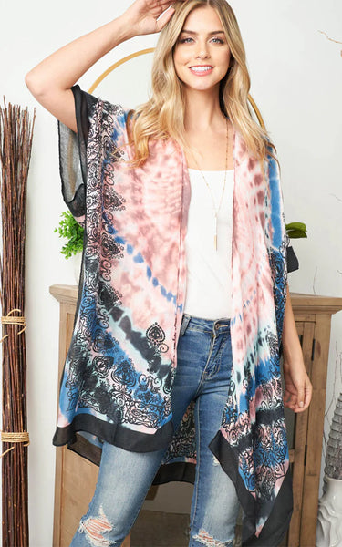 Kim-Long-PINK-Bohemian Tie Dyed Print Kimono