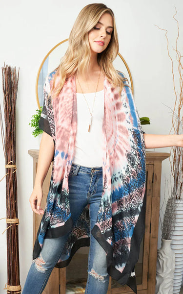 Kim-Long-PINK-Bohemian Tie Dyed Print Kimono