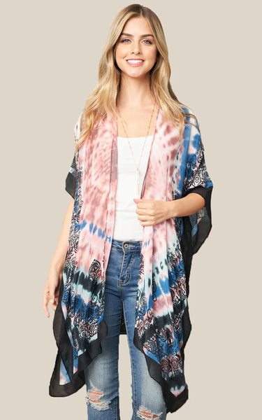 Kim-Long-PINK-Bohemian Tie Dyed Print Kimono