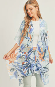 Kim-Long-BLUE Tropical Forest Pattern Kimono