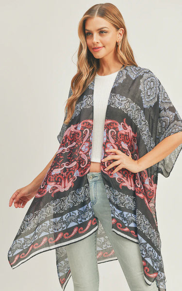Kim-Long-BLK/RED Boho Paisley Pattern Cover-Up
